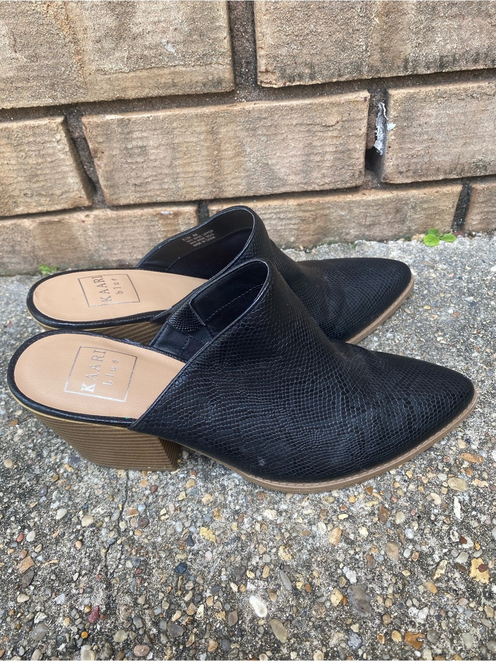 Kaari Blue "Eliza" snake-print pointed-toe block-heel mules in black Women’s 8 - Picture 4 of 6